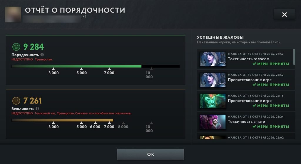 Comportament și comunicare în Dota 2: raportul de comportament din profil